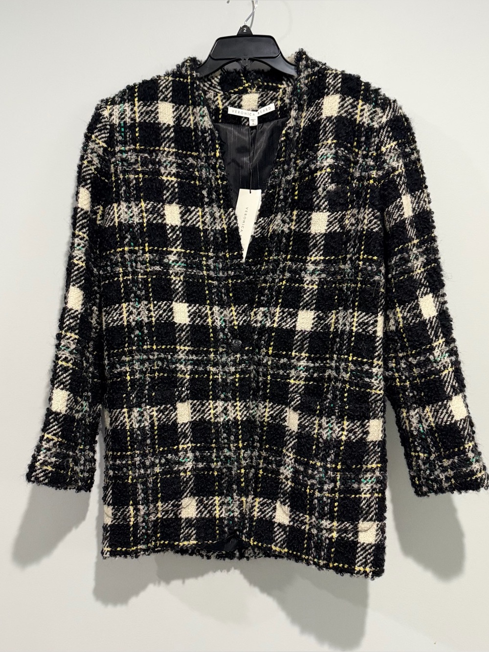 NWTVeronica Beard Women's Black White Plaid Button Lined Jacket Dry Clean Size 0